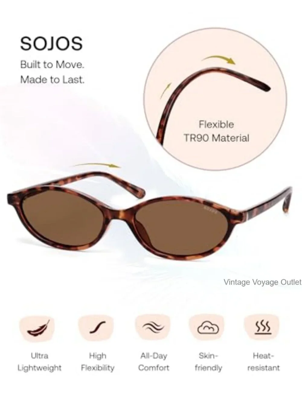 TR90 Polarized Oval Sunglasses Women Retro Cat Eye Shades